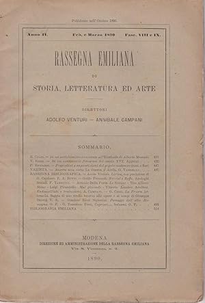 RASSEGNA EMILIANA DI LETTERATURA ED ARTE - anno secondo - tre fascicoli 1890, Modena, Rassegna em...