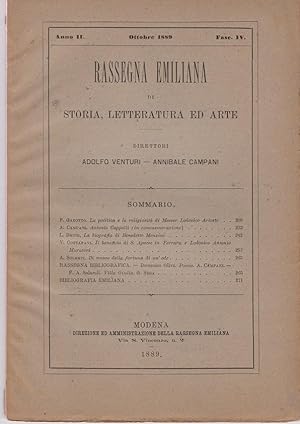 RASSEGNA EMILIANA DI LETTERATURA ED ARTE - anno secondo - tre fascicoli 1889-1890, Modena, Rasseg...