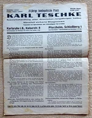 Werbe- und Aufklärungsheft der homöopathischen Praxis Karl Teschke (28jährige homöopathische Prax...