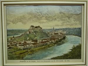 Burghausen an der Salzach, Gesamtansicht von einer Anhöhe aus gesehen