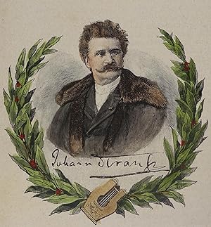 Immagine del venditore per Johann Strauss. Kolorierter Holzstich um 1890, 9 x 8,5 cm venduto da Antiquariat Johannes Mller