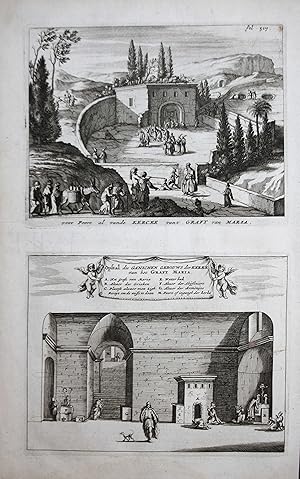 Bild des Verkufers fr voor Poort al vande Kercke vant Graft van Maria / Ostal de Ganschen Gebouws der Kerke van het Graft Maria" -- Tomb of Virgin Mary Kidron Valley Jerusalem Israel copper engraving zum Verkauf von Antiquariat Steffen Vlkel GmbH