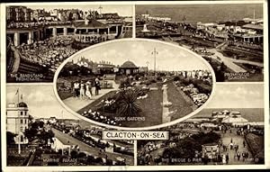 Bild des Verkufers fr Ansichtskarte / Postkarte Clacton on Sea England, Sunk Gardens, Marine Parade, The Bridge and Pier zum Verkauf von akpool GmbH