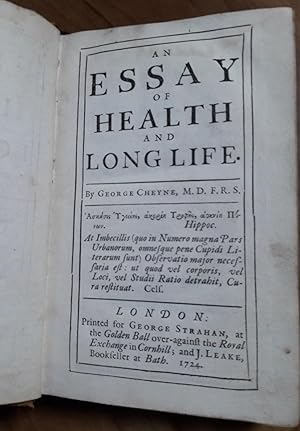 Bild des Verkufers fr AN ESSAY OF HEALTH AND LONG LIFE. First Edition. zum Verkauf von HALEWOOD AND SONS ABA ILAB Est. 1867.