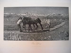 Orig. Heliogravüre Am Pflug Bauern beim pflügen im Alpenvorland G. Segantini. Photographische Uni...