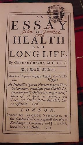 Immagine del venditore per AN ESSAY OF HEALTH AND LONG LIFE. venduto da HALEWOOD AND SONS ABA ILAB Est. 1867.