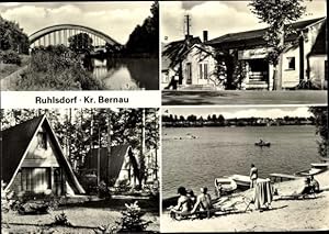 Seller image for Ansichtskarte / Postkarte Ruhlsdorf Bernau bei Berlin, Kanal, Eisenbahnbrcke, Kaufhalle, Bungalows, Kiessee for sale by akpool GmbH