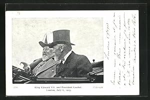 Postcard King Edward VII. von England und Frankreichs Präsident Loubet im Auto 1903