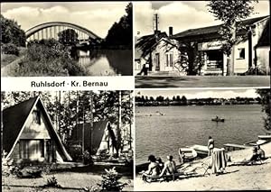 Seller image for Ansichtskarte / Postkarte Ruhlsdorf Wandlitz in Brandenburg, Kanal mit Eisenbahnbrcke, Kaufhalle, Bungalows, Kiessee for sale by akpool GmbH