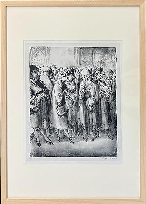 Original-Lithographie "Im Prado II". Kunstbetrachtendes Publikum in gedrängter Menge. Auf Bütten ...