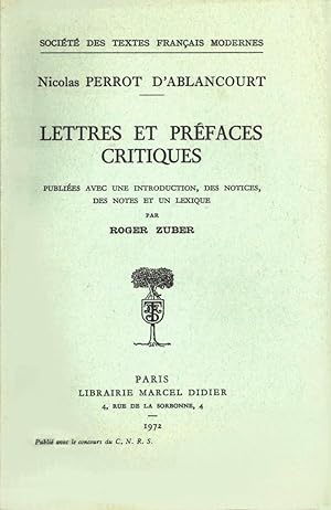 Image du vendeur pour Lettres et prfaces critiques mis en vente par Calepinus, la librairie latin-grec