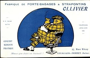 Künstler Ansichtskarte / Postkarte Fabrique de Porte Bagages et Strapontins Ollivier, Mann mit Zi...