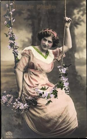 Ansichtskarte / Postkarte Frau in rosa Kleid auf einer Schaukel, RKL 5491 5