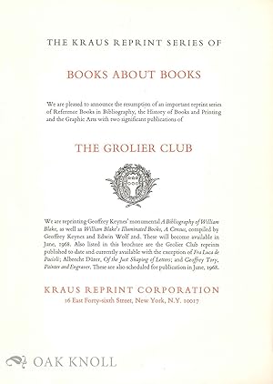 Seller image for KRAUS REPRINT SERIES OF BOOKS ABOUT BOOKS.|THE for sale by Oak Knoll Books, ABAA, ILAB