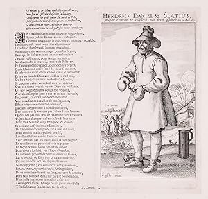 Seller image for Hendrick Danielsz Slatius, gewesene predicant tot Bleijswyck, naert 'tleven afgebeelt den 12 maert 1623.[Amsterdam, Claes Jansz. Visscher, 1623]. Engraved illustration (22 x 12.5 cm), with an engraved title in Dutch at the head and Visscher's name at the foot, and with two letterpress poems in French on the left signed "A. Lancel."(measuring 24.5 x 25 in tital). Mounted on a larger blank leaf (36 x 41 cm). for sale by ASHER Rare Books