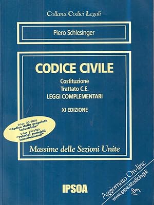 Bild des Verkufers fr Codice civile. Costituzione, trattato C.E., leggi complementari zum Verkauf von Librodifaccia