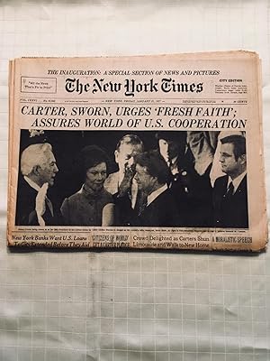 The New York Times Newspaper: New York, Friday, January 21, 1977: CARTER, SWORN, URGES 'FRESH FAI...