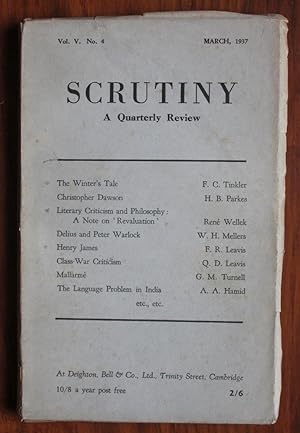 Bild des Verkufers fr Scrutiny, A Quarterly Review: Vol. V No 4 March, 1937 zum Verkauf von C L Hawley (PBFA)