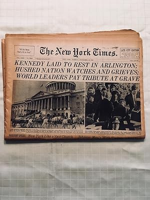 The New York Times Newspaper: New York, Tuesday, November 26, 1963: KENNEDY LAID TO REST IN ARLIN...