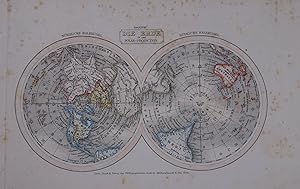 Bild des Verkufers fr Die Erde in der Polar-Projection. Grenzkolorierte Stahlstich-Karte aus "Meyer's Pfenning Atlas". Hildburghausen, Bibliograph. Institut 1849, 11,5 x 18,5 cm zum Verkauf von Antiquariat Johannes Mller