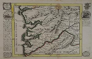 Die Süd-West Cüste von Gallicien. Grenzkolorierte Kupferstich-Karte v. G. Bodenehr aus "Atlas cur...