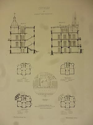 Orig. Mustertafel: Entwurf zu einem Familienhause. Grundriss. Aus der Mappe " Schüler Entwürfe Ba...