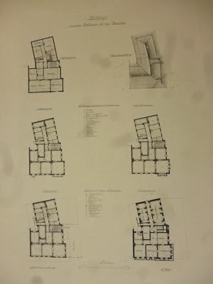 Orig. Mustertafel: Entwurf zu einem Miethause für vier Familien. Aus der Mappe " Schüler Entwürfe...