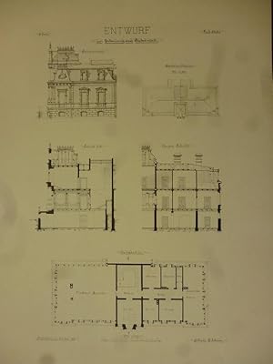 Orig. Mustertafel: Entwurf zur Erbauung einer Badeanstalt. Querschnitte. Aus der Mappe " Schüler ...