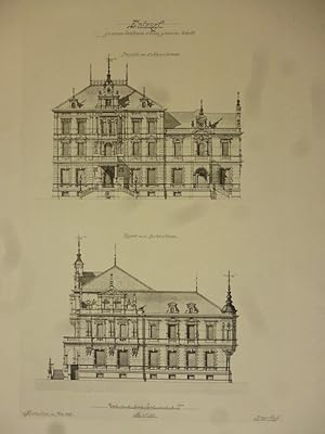 Orig. Mustertafel: Entwurf zu einem Gasthaus in einer größeren Stadt. Aus der Mappe " Schüler Ent...