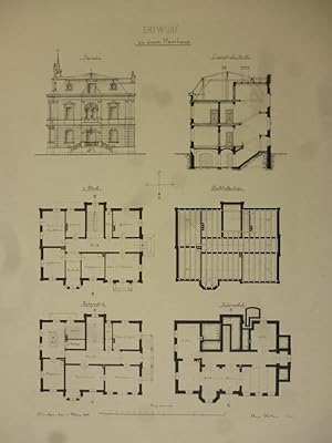 Orig. Mustertafel: Entwurf zu einem Pfarrhaus. Aus der Mappe " Schüler Entwürfe Baugewerk - Schul...