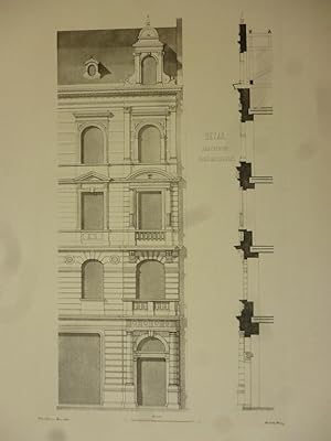 Orig. Mustertafel: Detail zum Entwurf eines Mietshauses. Aus der Mappe " Schüler Entwürfe Baugewe...