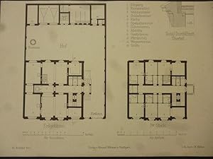 Orig. Mustertafel: Entwurf für eine Gaststätte. Aus der Mappe " Schüler Entwürfe Baugewerk - Schu...