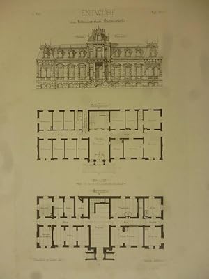 Orig. Mustertafel: Entwurf zur Erbauung einer Badeanstalt. Aus der Mappe " Schüler Entwürfe Bauge...