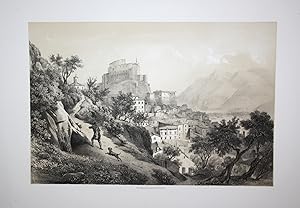 Imagen del vendedor de Billmark" - Subiaco Lazio Italien Italy Italia Ansicht view Lithographie lithograph Litho a la venta por Antiquariat Steffen Vlkel GmbH