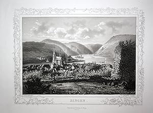 Seller image for Bingen" - Bingen am Rhein Gesamtansicht Ansicht view Aquatinta Radierung etching for sale by Antiquariat Steffen Vlkel GmbH