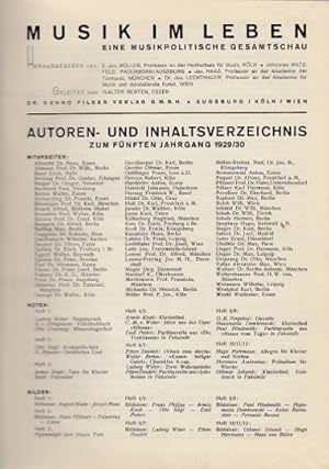 Bild des Verkufers fr Musik im Leben. Eine Musikpolitische Gesamtschau. 5. Jahr, Heft 1-12, 1929/30. zum Verkauf von Antiquariat an der Nikolaikirche