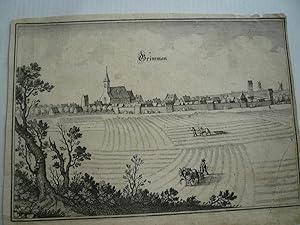 Grimmen, anno 1660, Merian Kupferstich, 13x20 cm., gering gebräunt, mit einem kleinen Wurmlöchlein