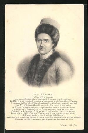 Künstler-Ansichtskarte J.-J. Rousseau mit Pelz im Portrait