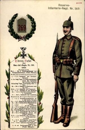 Ansichtskarte / Postkarte Deutscher Soldat, Reserve Infanterie Regiment 269, Ehrentafel