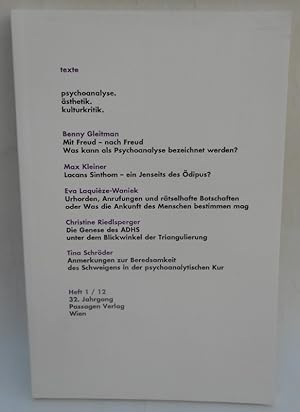 Bild des Verkufers fr Texte. Psychoanalyse. Asthetik. Kulturkritik. Heft 1 / 2012, 32. Jg. zum Verkauf von Der Buchfreund