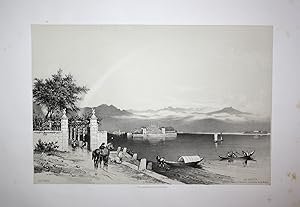 Imagen del vendedor de Lago Majeur" - Lago Maggiore Isola Bella Pescatori Madre Italia Italy Ansicht view Lithographie lithograph Litho a la venta por Antiquariat Steffen Vlkel GmbH