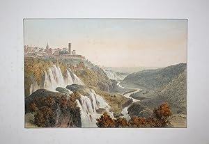 Imagen del vendedor de Cascatelles a Tivoli" - Grande Cascata di Tivoli Lazio Italia Italy Ansicht view Lithographie lithograph Litho a la venta por Antiquariat Steffen Vlkel GmbH