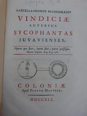 Bild des Verkufers fr Vindiciae adversus sycophantas juvavienses. zum Verkauf von Antiquariat Bookfarm