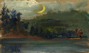 Evening Wood Scene And Crescent Moon