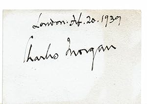 Imagen del vendedor de AUTOGRAPH: SIGNATURE & DATE penned on a card by the British Playwright & Novelist CHARLES MORGAN. a la venta por Blue Mountain Books & Manuscripts, Ltd.