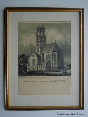 "Die St. Ludgerikirche zu Münster". - Stahlstich von J. F. Lange. Wiederabdruck von der originale...