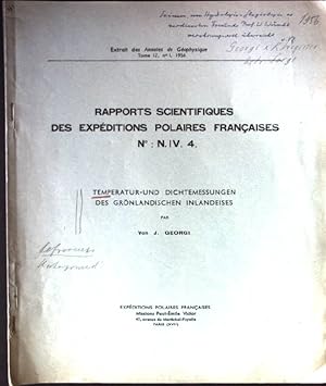 Imagen del vendedor de Temperatur- und Dichtemessungen des Grnlandischen Inlandeises Rapports Scientifiques des Expeditions Polaires Francaises, N: N.IV 4 a la venta por books4less (Versandantiquariat Petra Gros GmbH & Co. KG)