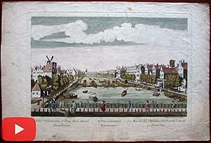 Amsterdam Holland Amstel river view 1760 birds-eye print Vue d'optique canal hou