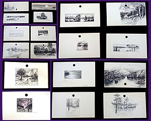 A Collection of 23 miniature pen and ink landscapes created by one woman - elements of nature