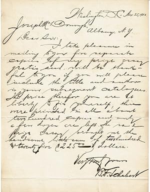 AUTOGRAPH LETTER SIGNED by the author of a Georgetown University prize essay on law B.F. SCHUBERT.